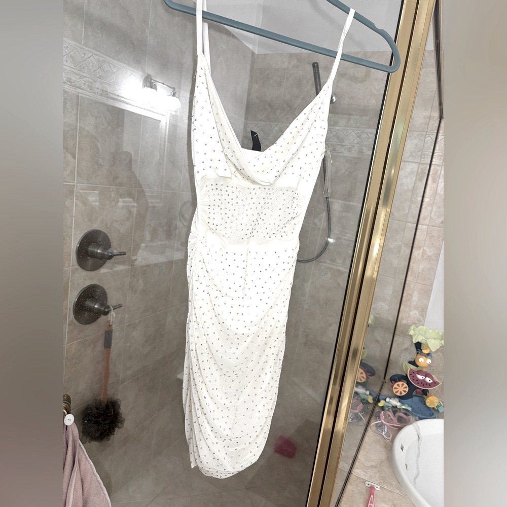 Hoco or fancy dress white with silver sparkles
